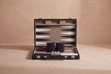 Folding Backgammon Deep Black, full-size board in premium PU leather, open