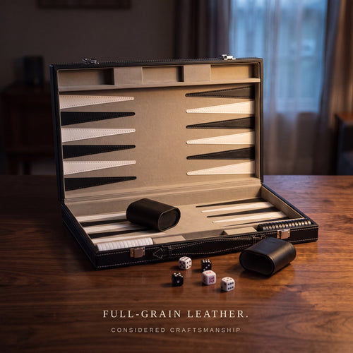 Backgammon Set Leather Deep Black