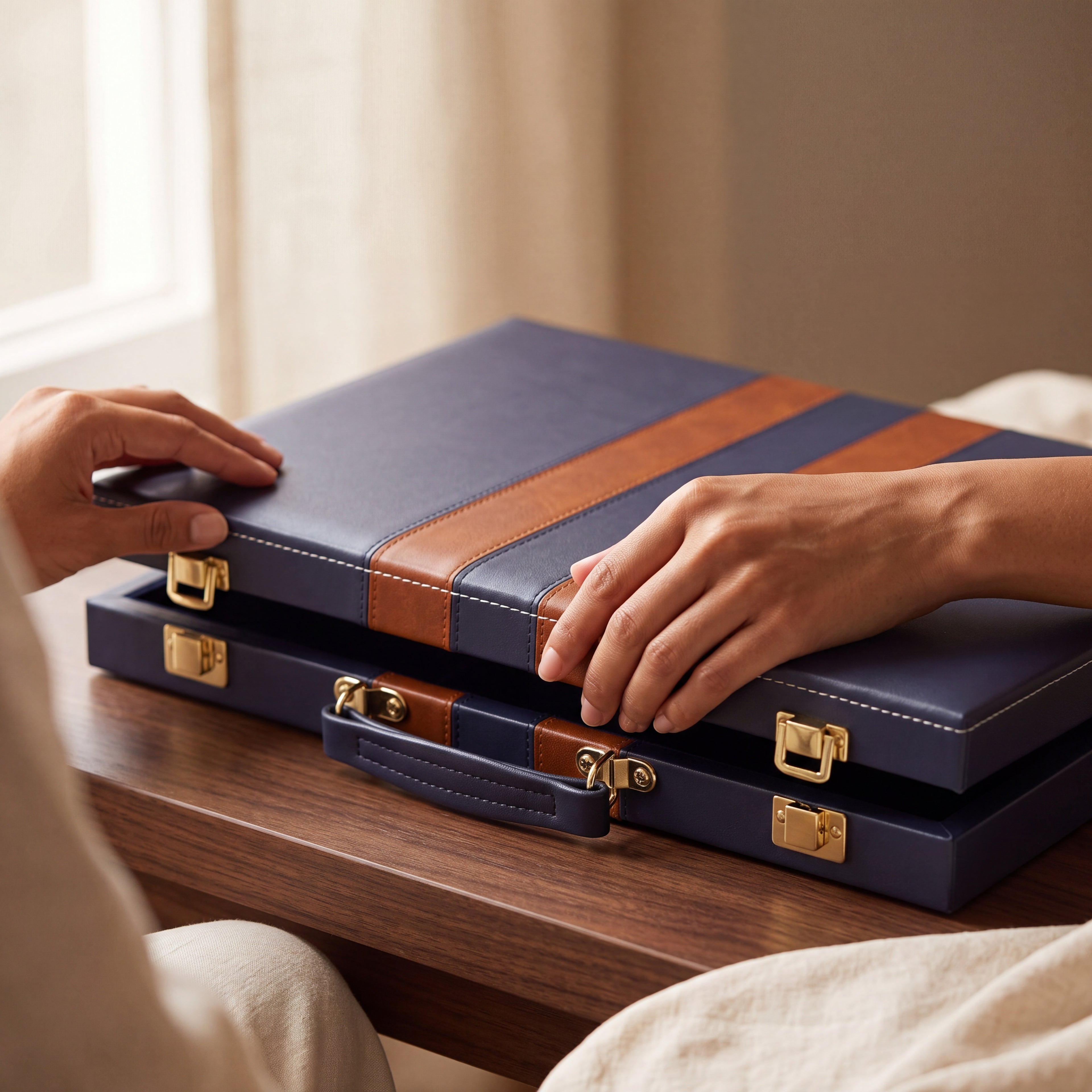 Leather Backgammon — Royal Blue
