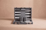 Folding Backgammon Slate Grey, full-size board in premium PU leather, open