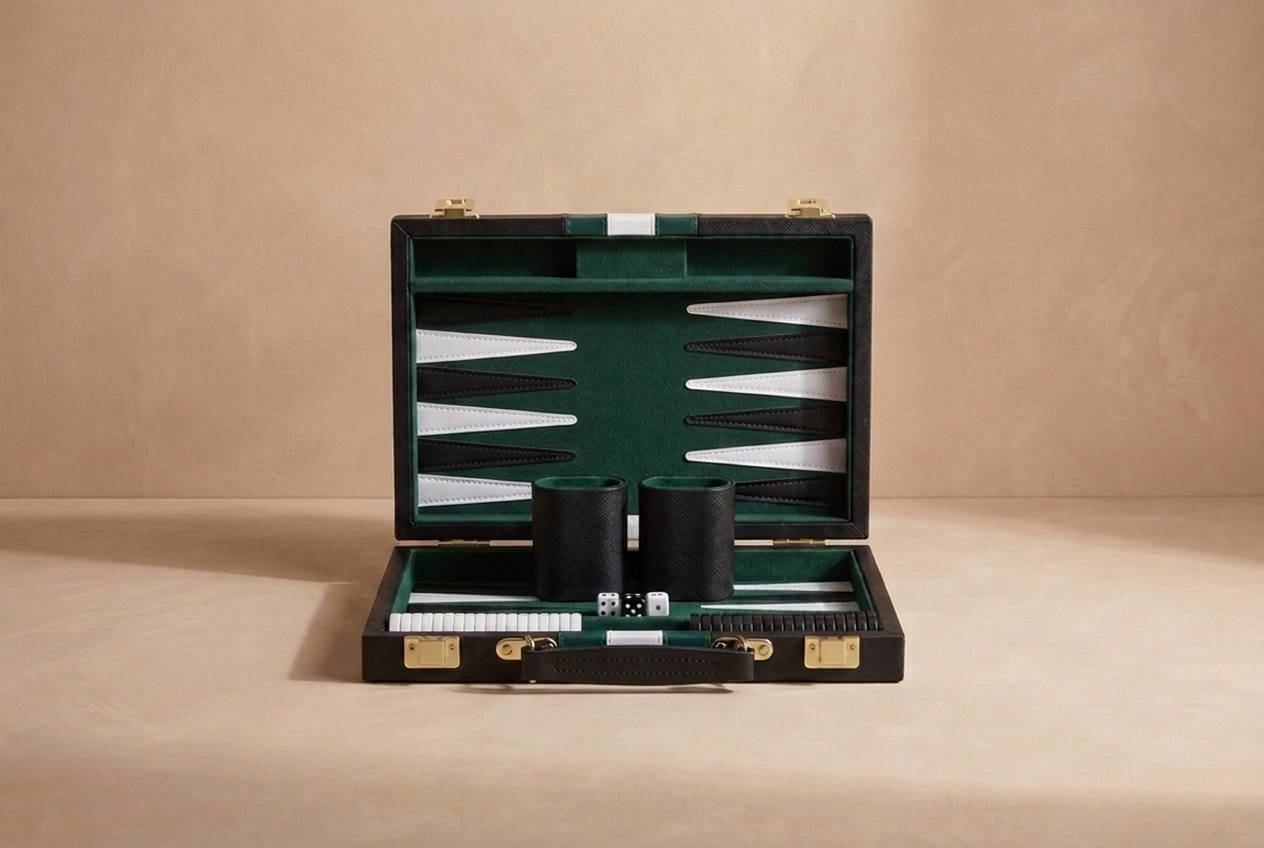 Backgammon Set Leather Emerald Green