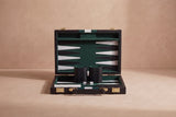Folding Backgammon Emerald Green, full-size board in premium PU leather, open