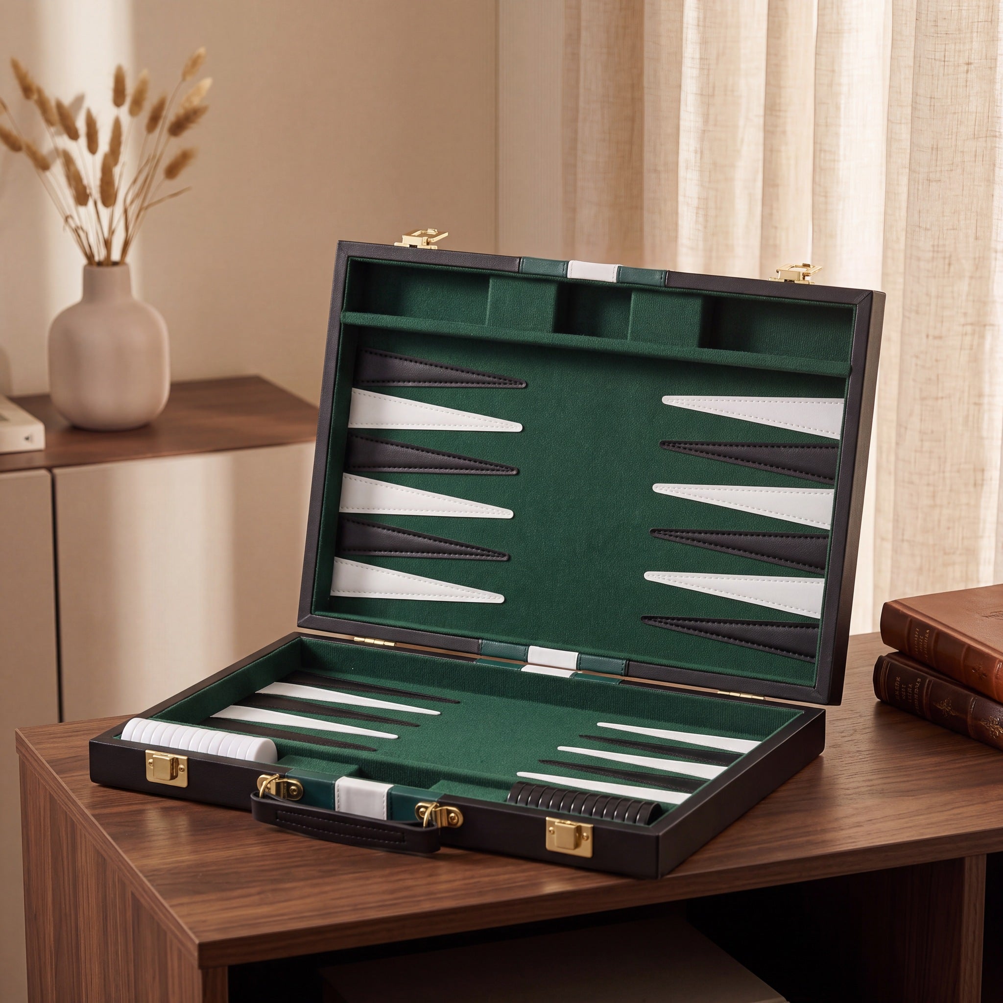 Leather Backgammon — Emerald Green