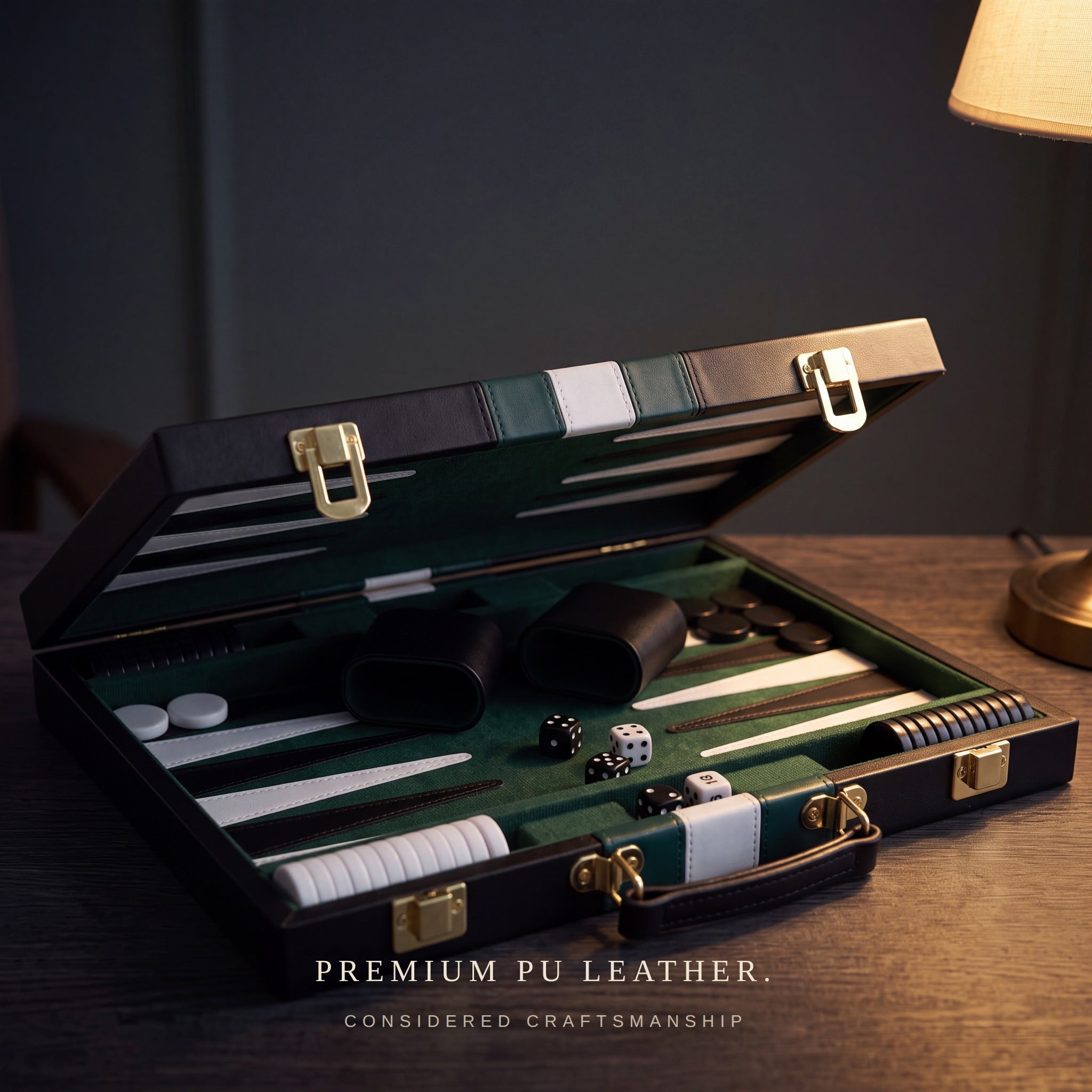 Leather Backgammon — Emerald Green