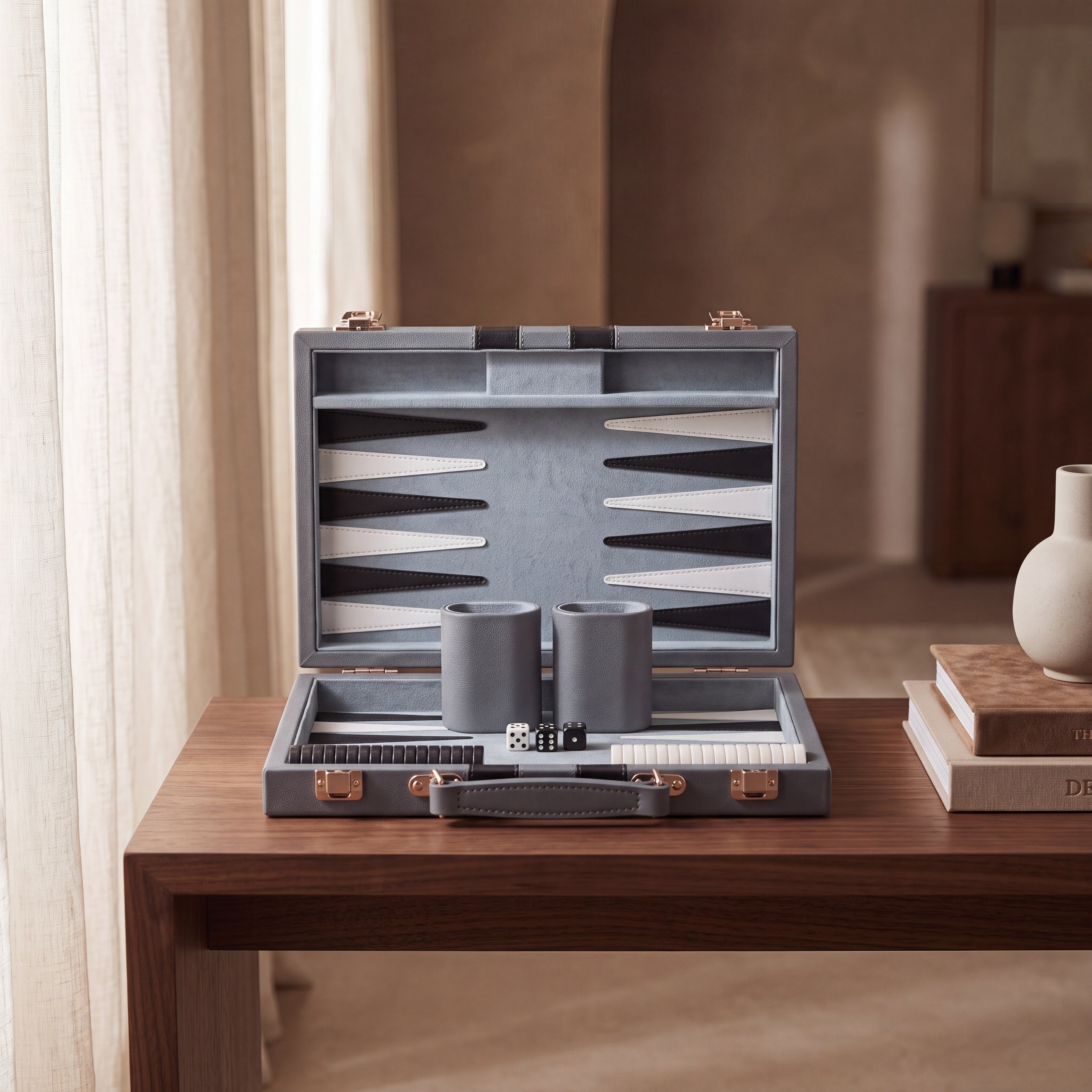 Leather Backgammon — Slate Grey