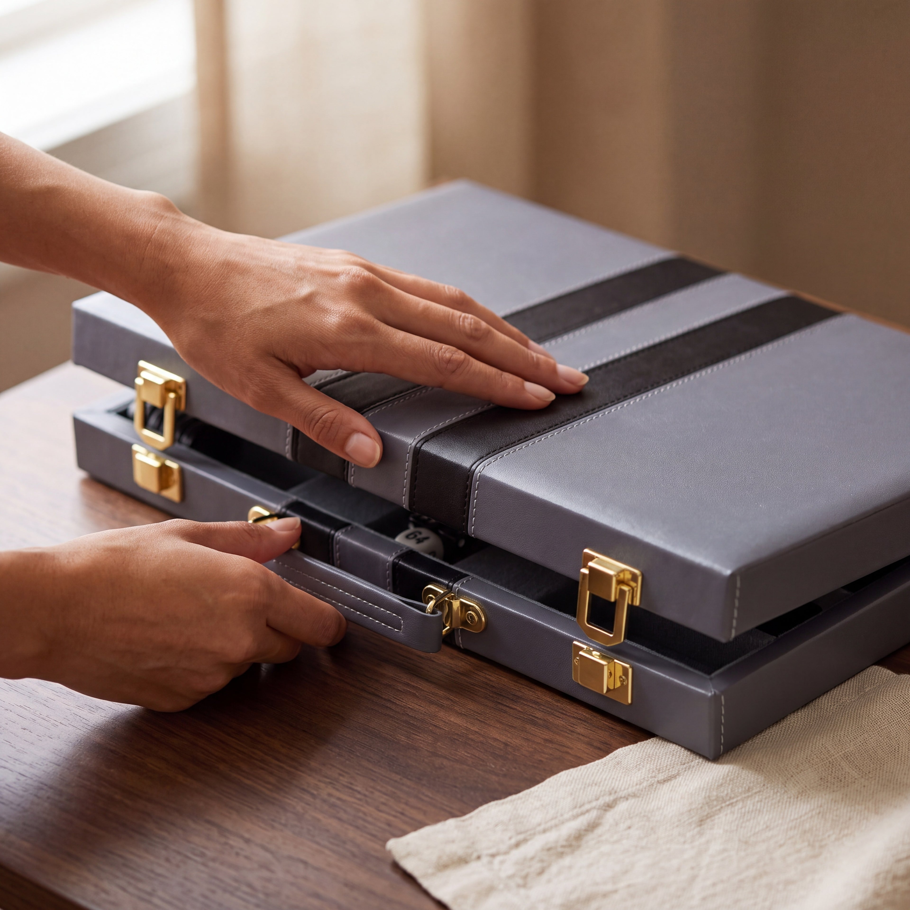 Leather Backgammon — Slate Grey