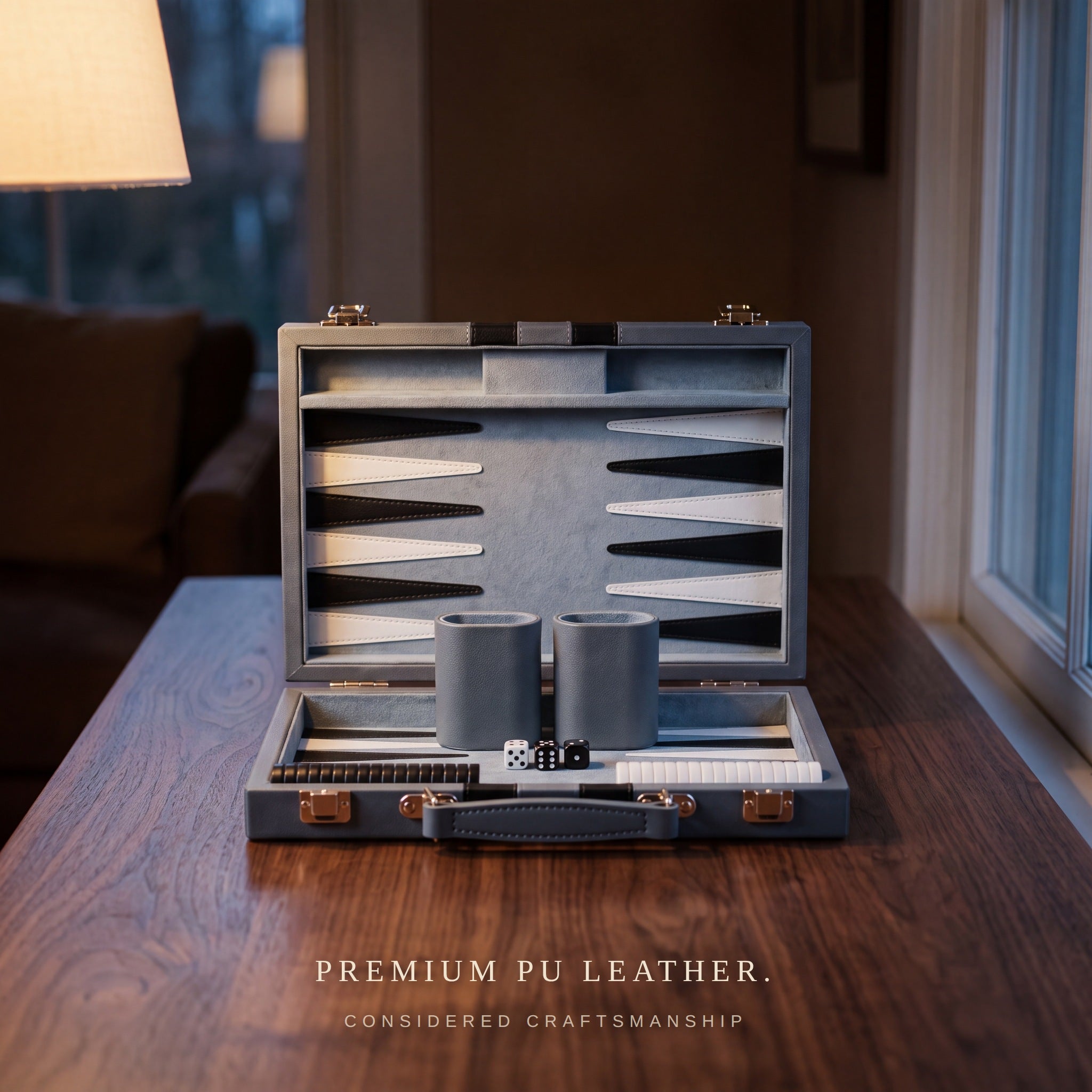 Leather Backgammon — Slate Grey