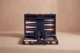 Folding Backgammon Royal Blue, full-size board in premium PU leather, open