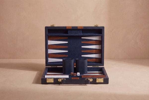 Backgammon Set Leather Royal Blue