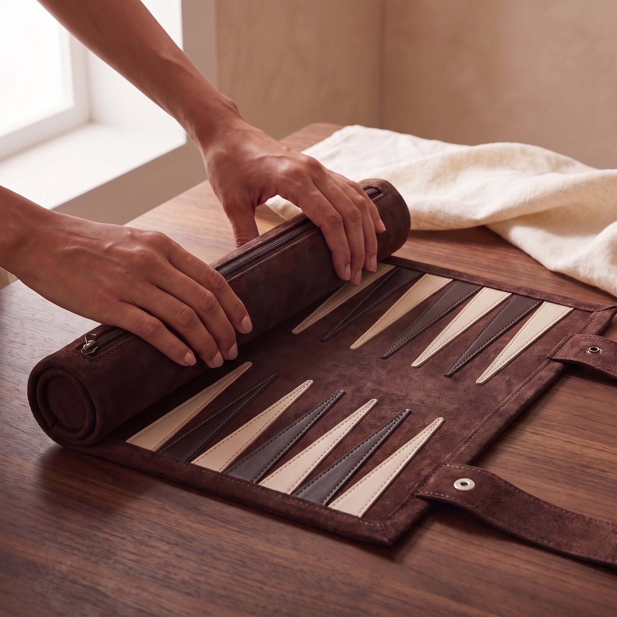 Roll-Up Backgammon — Espresso Brown