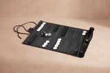 Roll-Up Backgammon Deep Black, PU roll-up board unrolled with checkers and dice