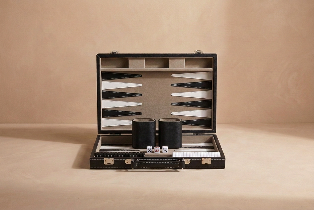 Backgammon Set Leather Deep Black