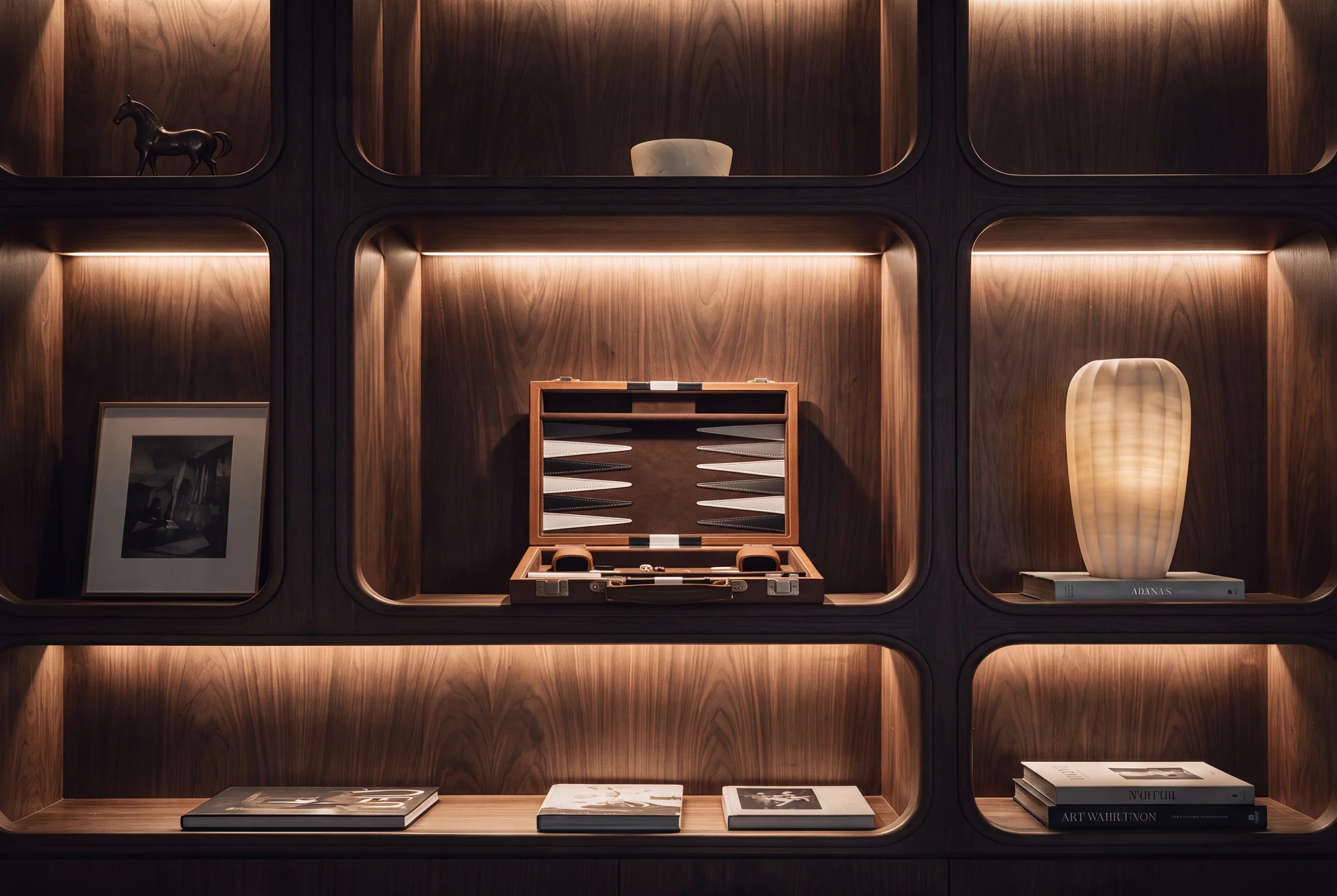 Backgammon board open in a contemporary interior