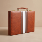 Signature Backgammon No. 1 — closed cognac leather travel case, front