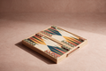Cabinet Backgammon Prism, pale wood board with points in six muted tones