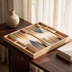 Cabinet Backgammon Prism open on a walnut console table in a sunlit room