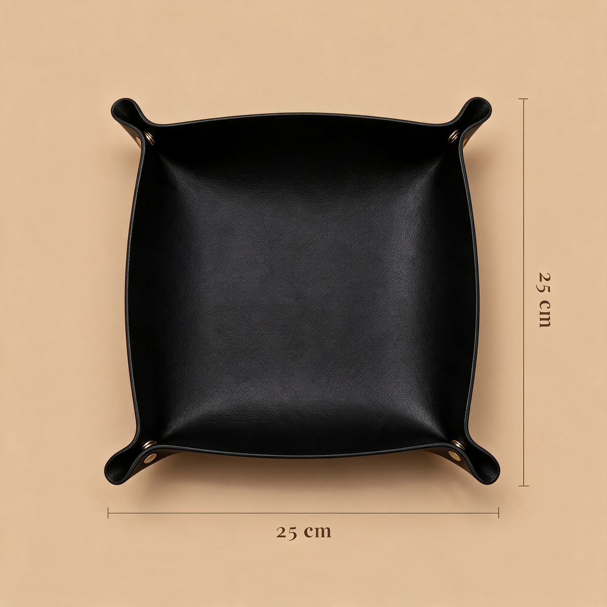 Folding valet tray dimensions, 25 by 25 cm seen from above
